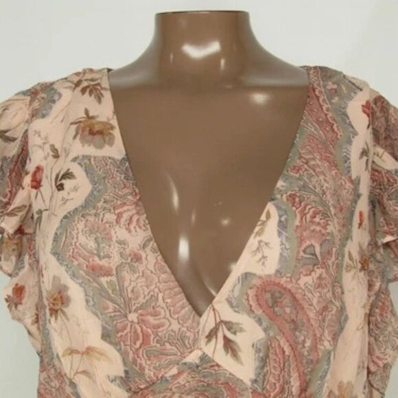 NEW ALLSAINTS Womens Midi Dress Clay Pink Size 6 Brea Cascade V-Neck Ruffled - Picture 7 of 10